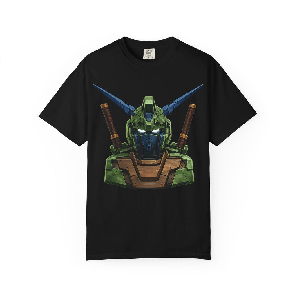 Mecha Helmet T-Shirt — Green Robot Chest Graphic