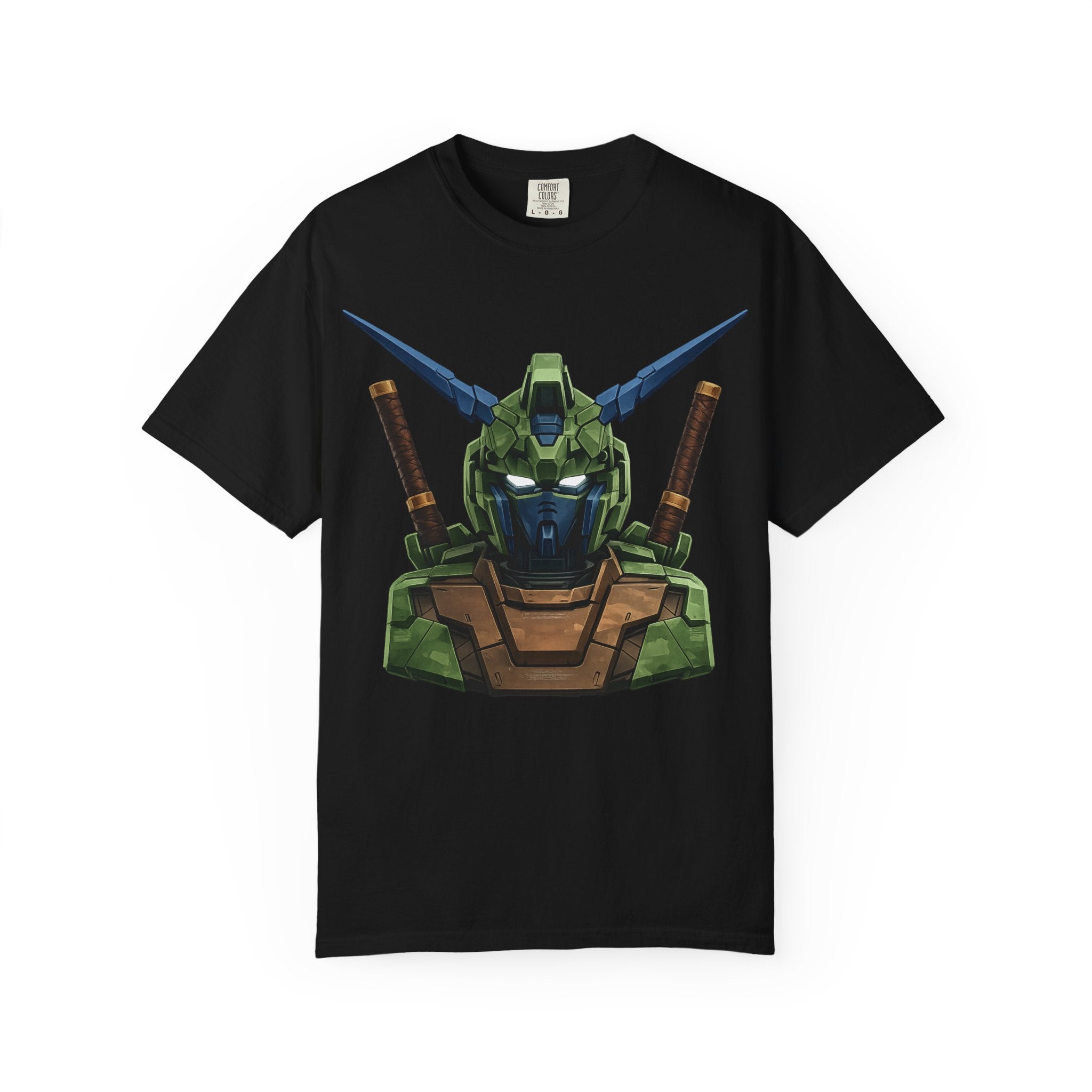 Mecha Helmet T-Shirt — Green Robot Chest Graphic