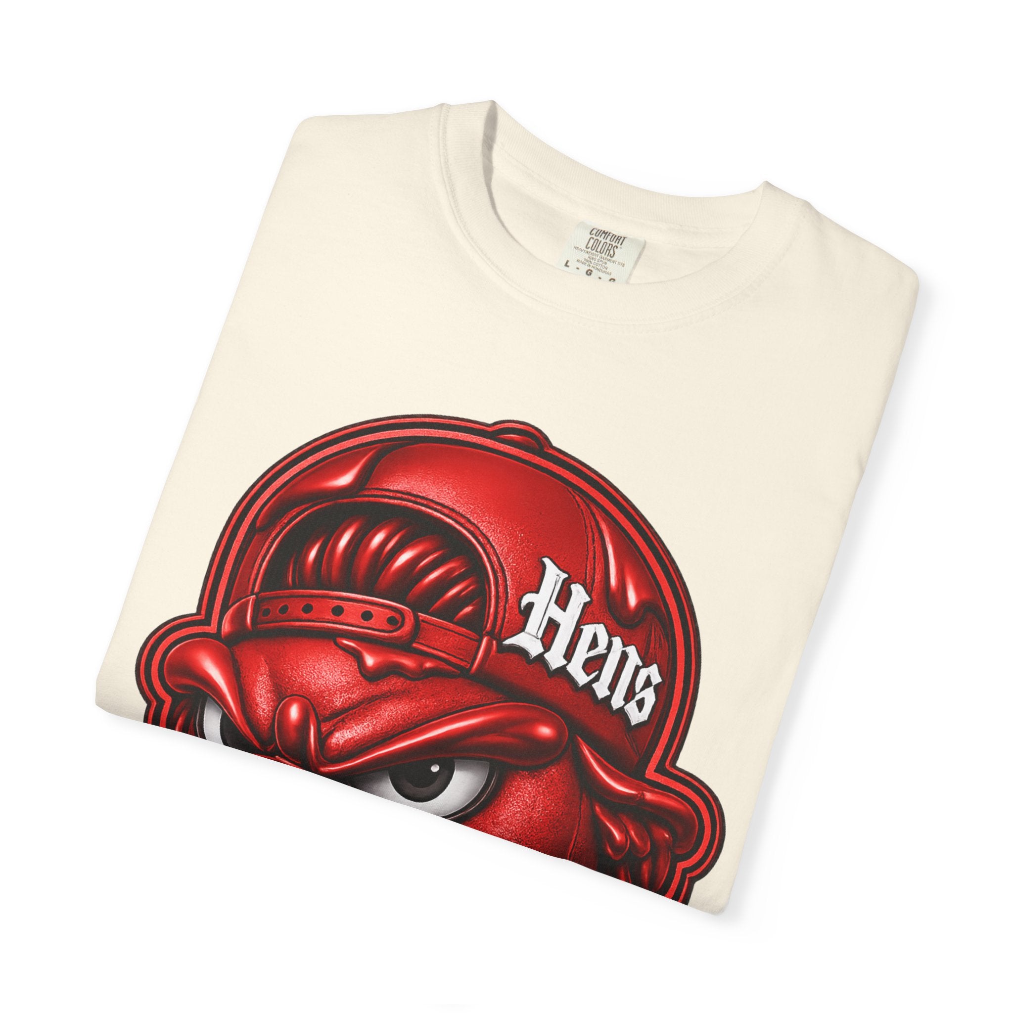 Hens Streetwear Graphic T‑Shirt — Bold Red Mascot Design