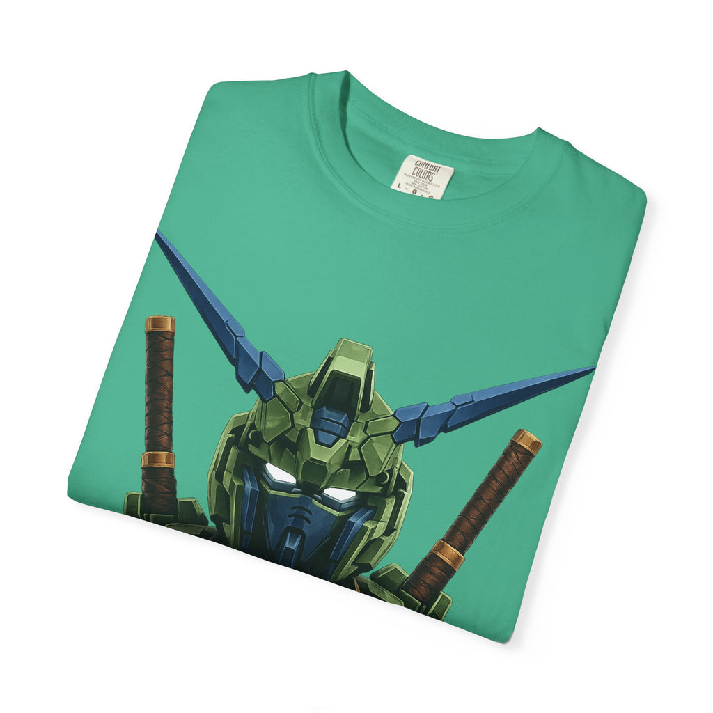 Mecha Helmet T-Shirt — Green Robot Chest Graphic