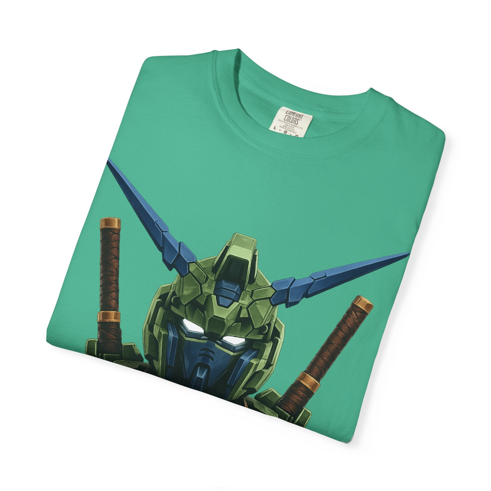 Mecha Helmet T-Shirt — Green Robot Chest Graphic