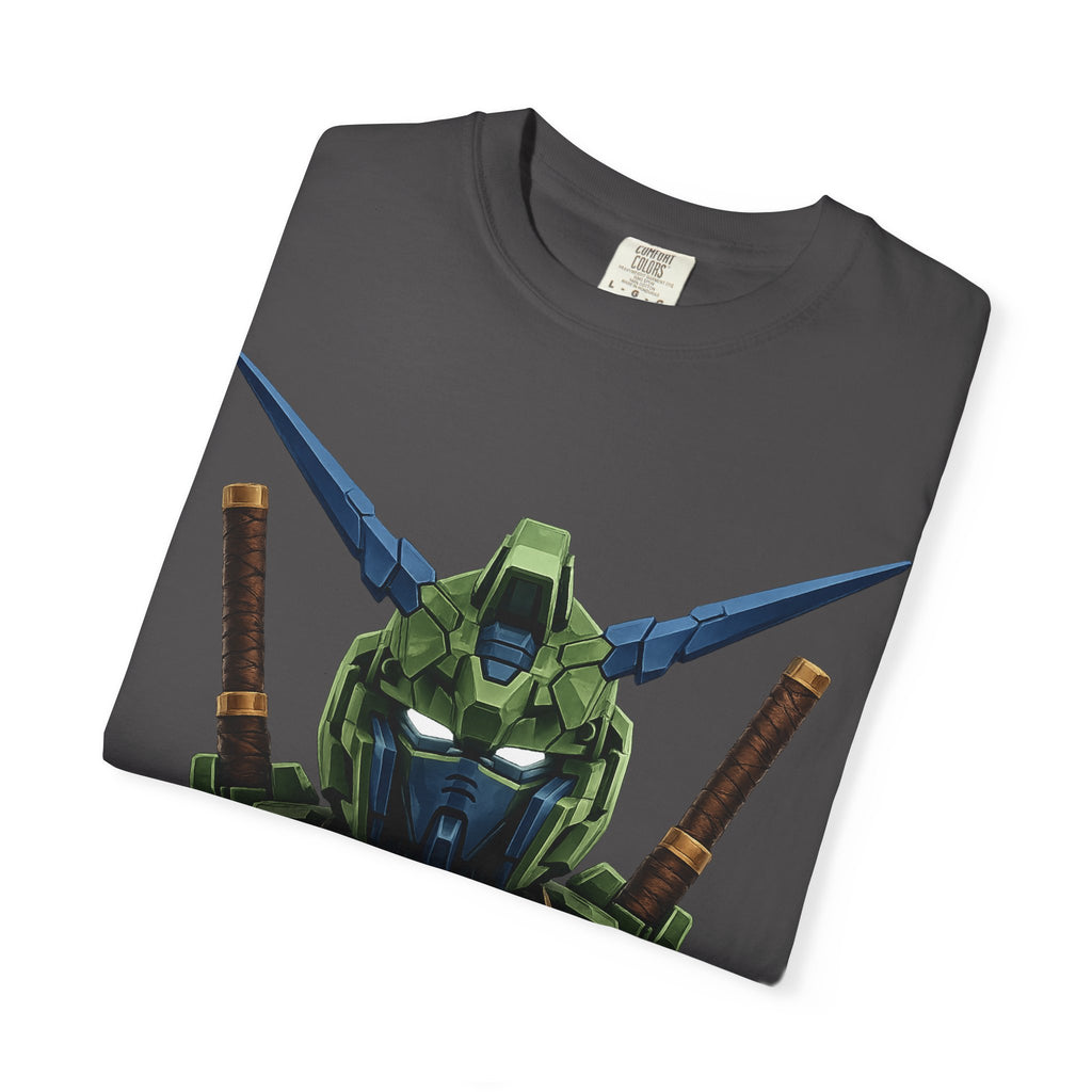 Mecha Helmet T-Shirt — Green Robot Chest Graphic