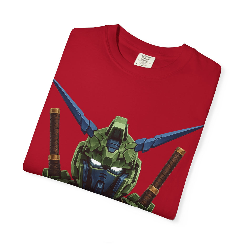 Mecha Helmet T-Shirt — Green Robot Chest Graphic