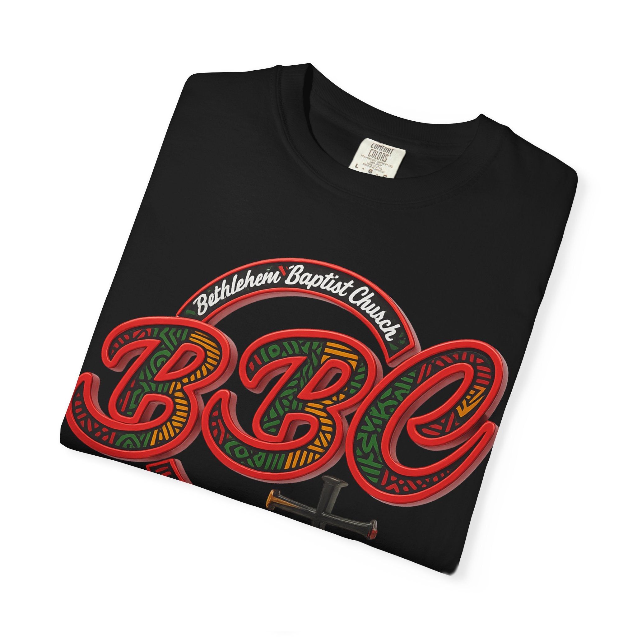 BBC Church T-Shirt – African Art Inspired Gospel Tee with Cross