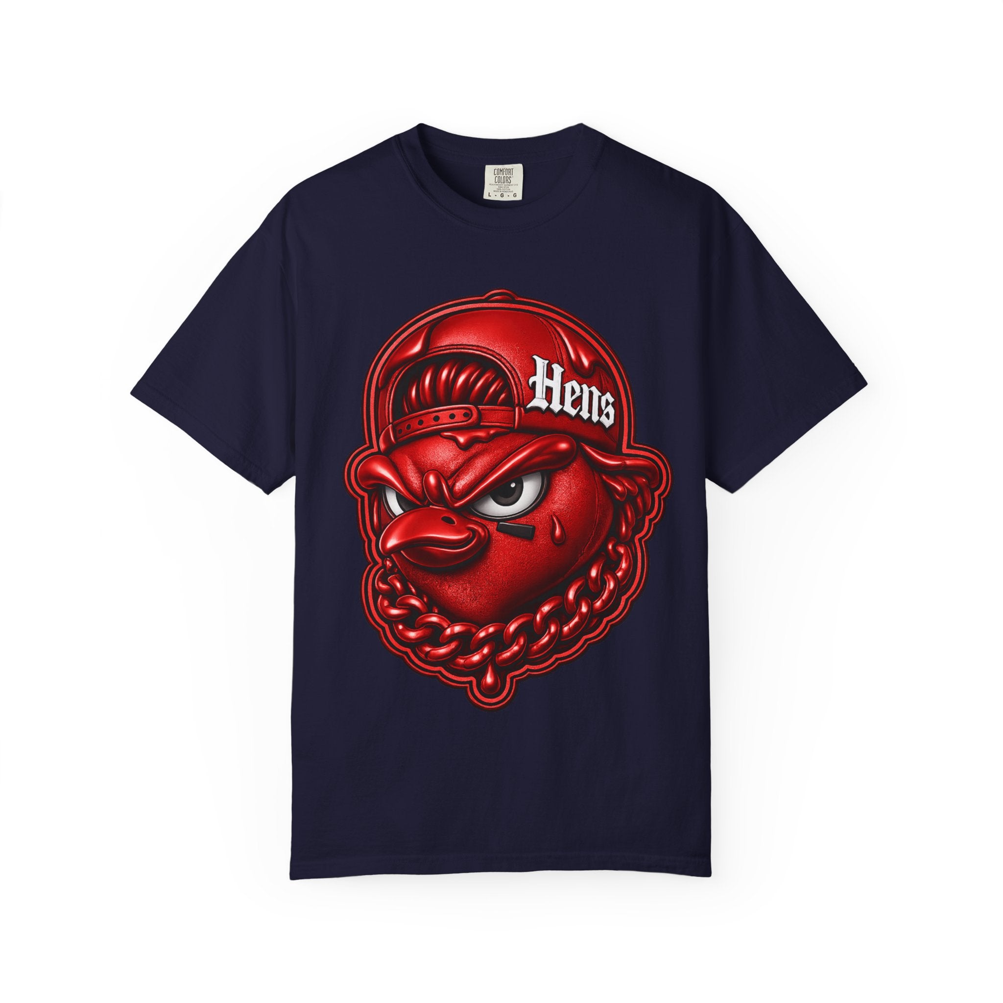 Hens Streetwear Graphic T‑Shirt — Bold Red Mascot Design