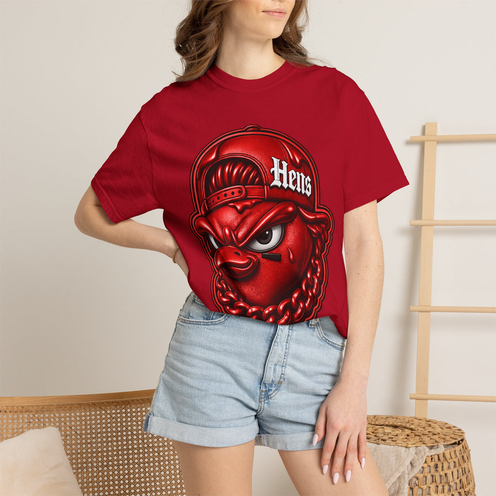 Hens Streetwear Graphic T‑Shirt — Bold Red Mascot Design