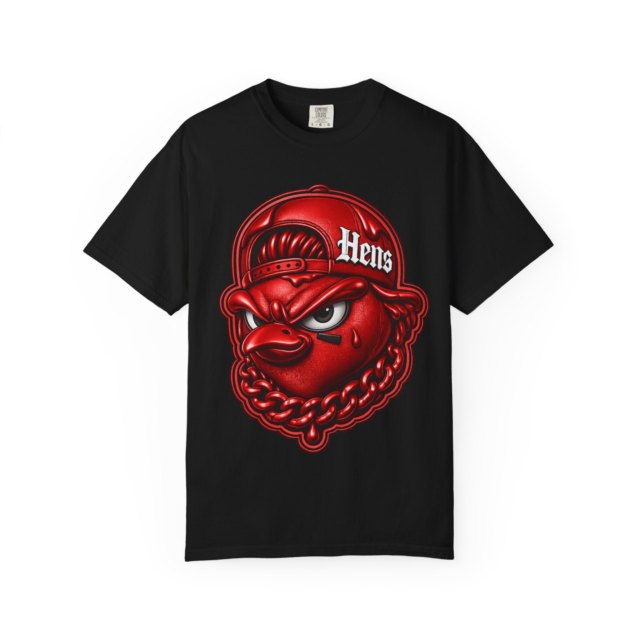 Hens Streetwear Graphic T‑Shirt — Bold Red Mascot Design