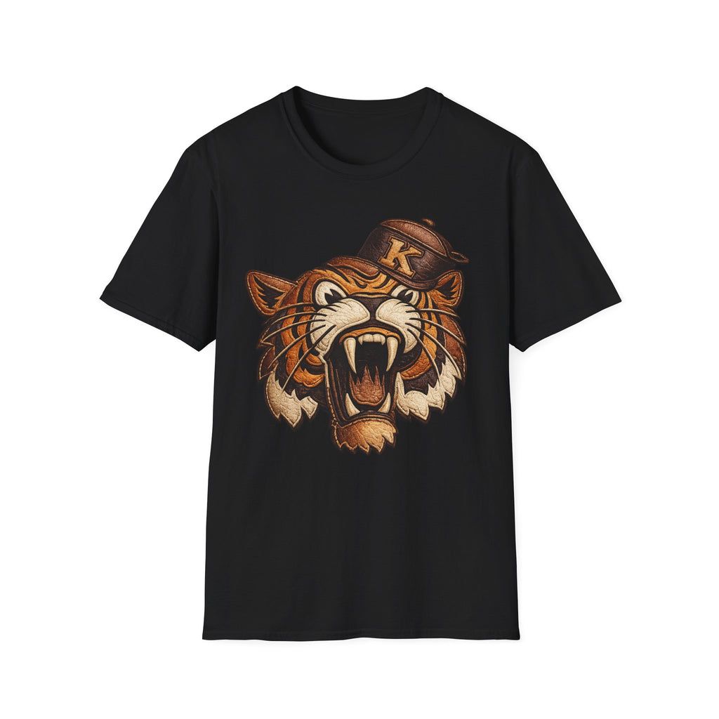 Vintage Roaring Tiger Graphic T-Shirt — Retro K Leather logo Big Cat Design