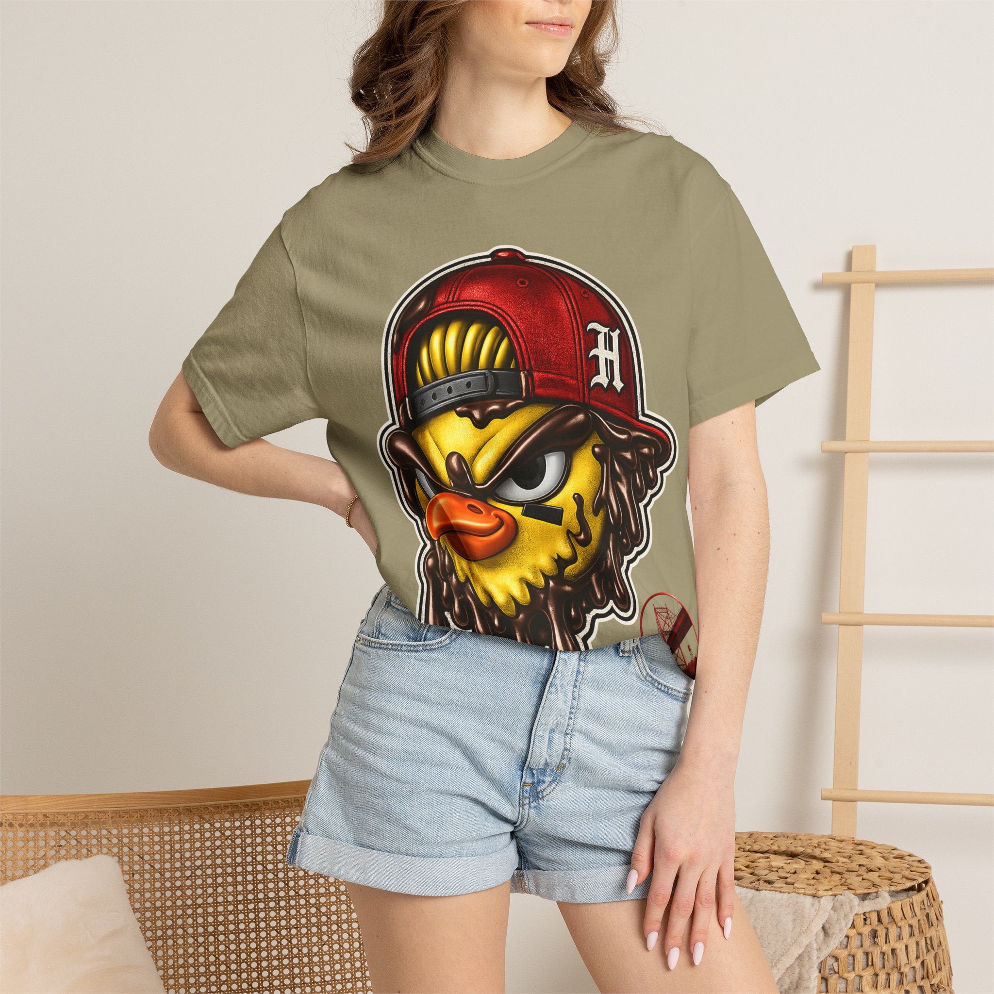 Hen Street Graphic T-Shirt — Streetwear Baseball Cap Mascot Tee