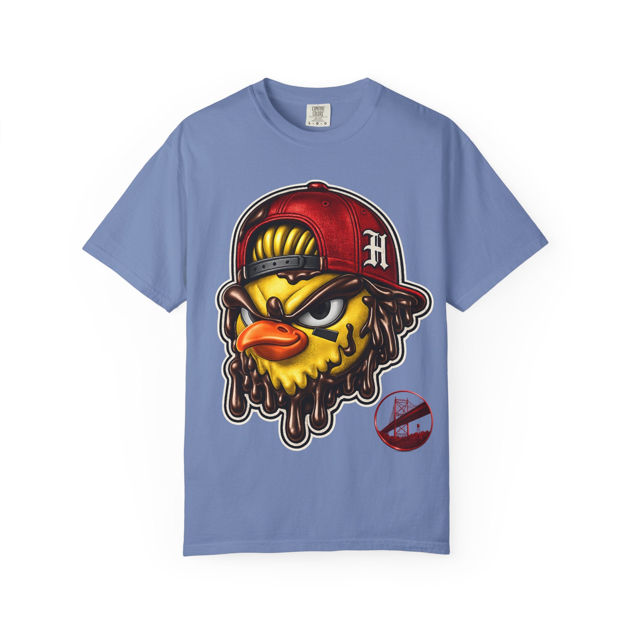 Hen Street Graphic T-Shirt — Streetwear Baseball Cap Mascot Tee