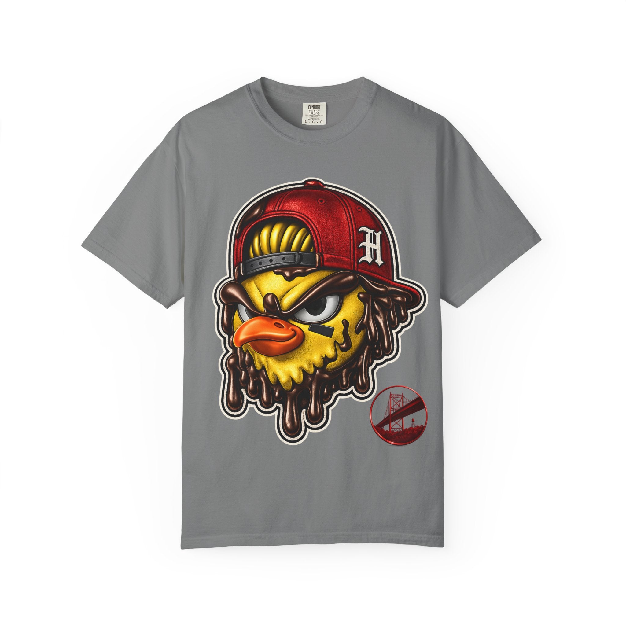 Hen Street Graphic T-Shirt — Streetwear Baseball Cap Mascot Tee