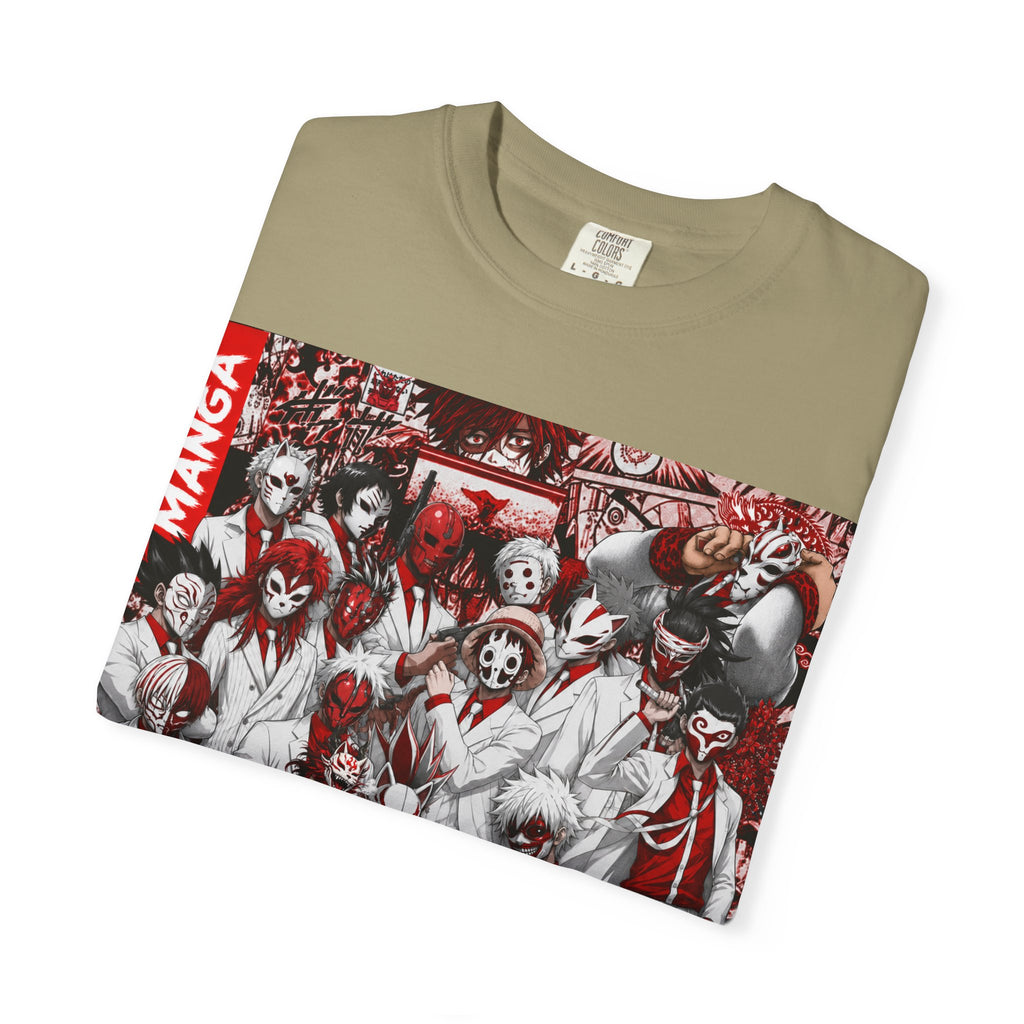 Manga Crew Graphic T-Shirt — Red Noir Anime Group Illustration