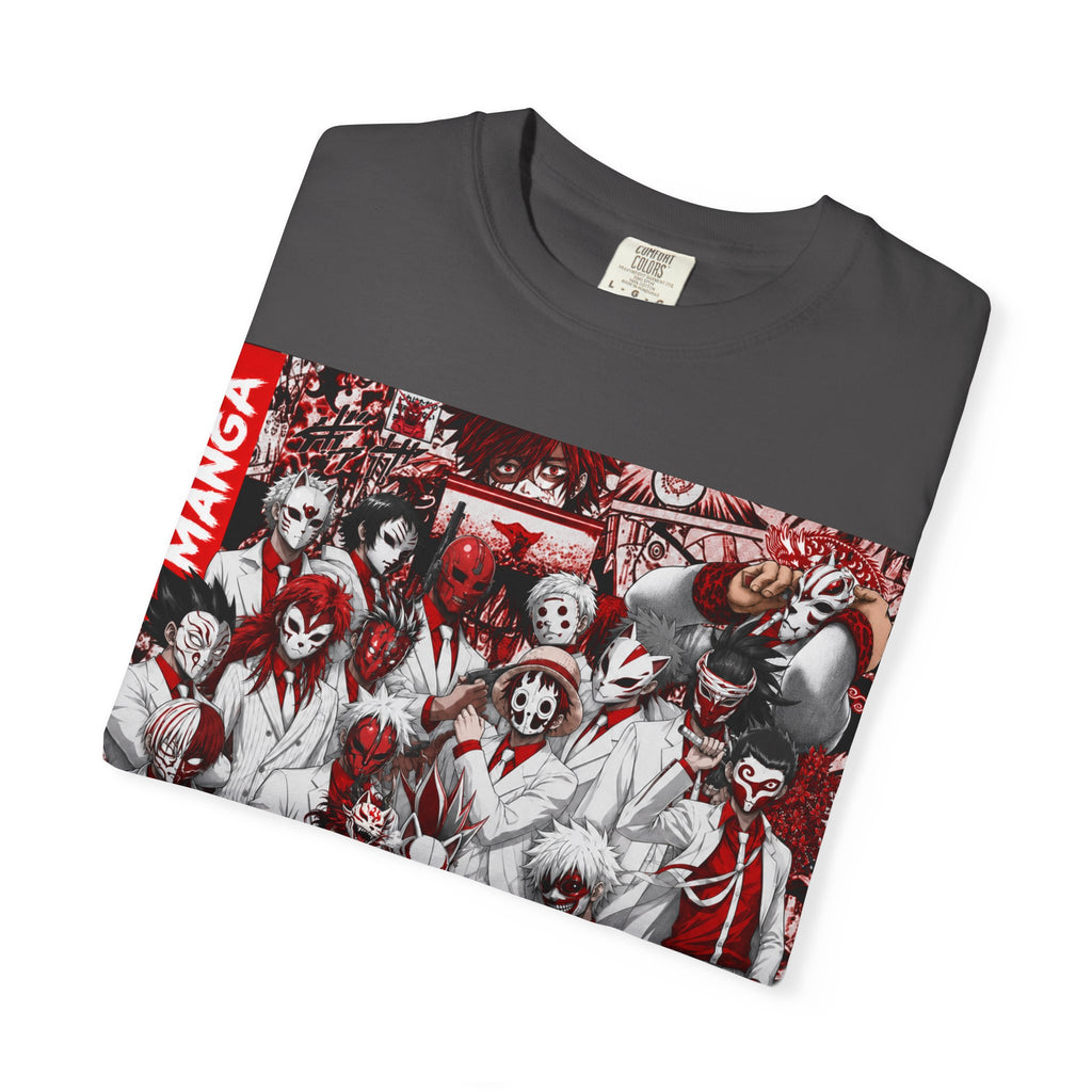 Manga Crew Graphic T-Shirt — Red Noir Anime Group Illustration