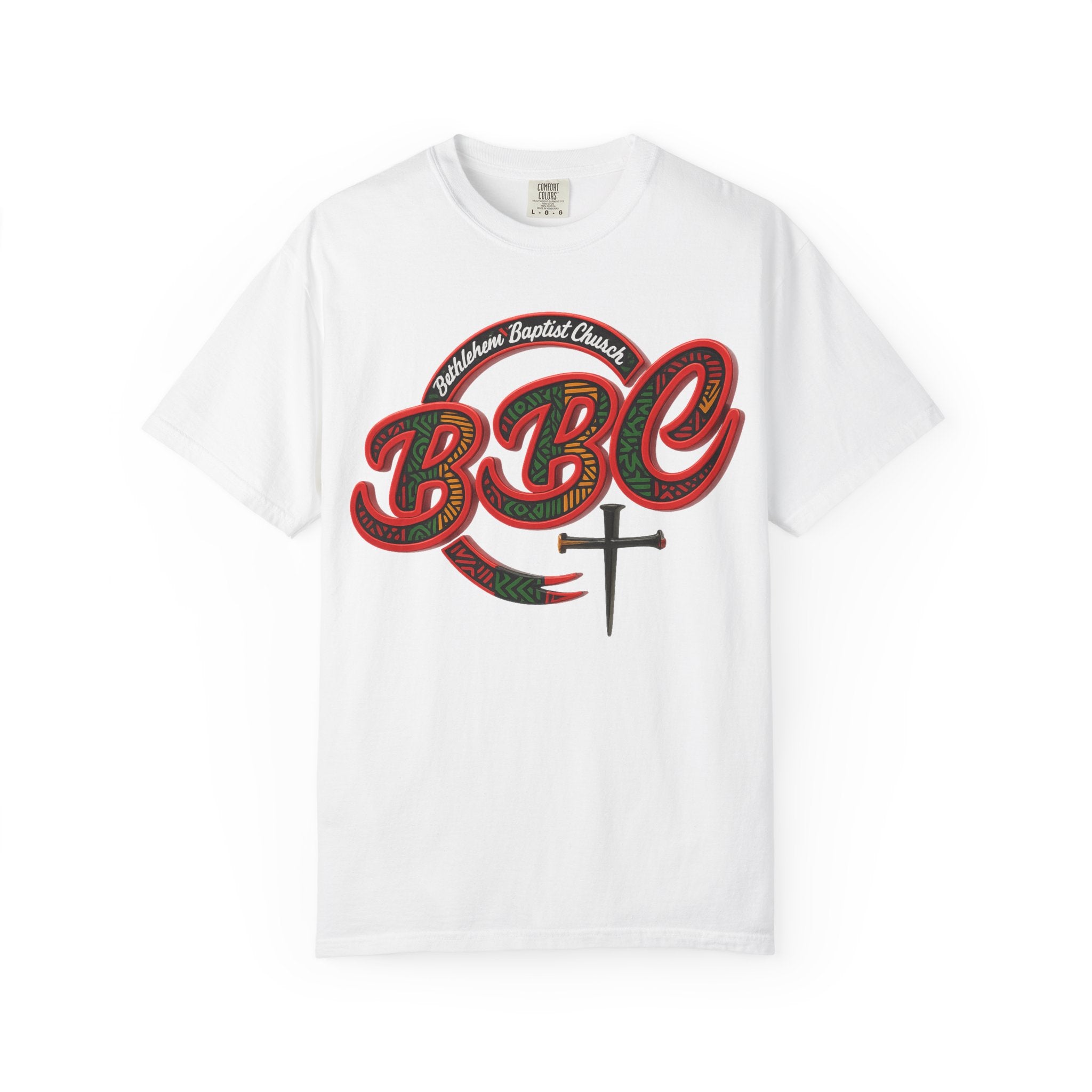 BBC Church T-Shirt – African Art Inspired Gospel Tee with Cross