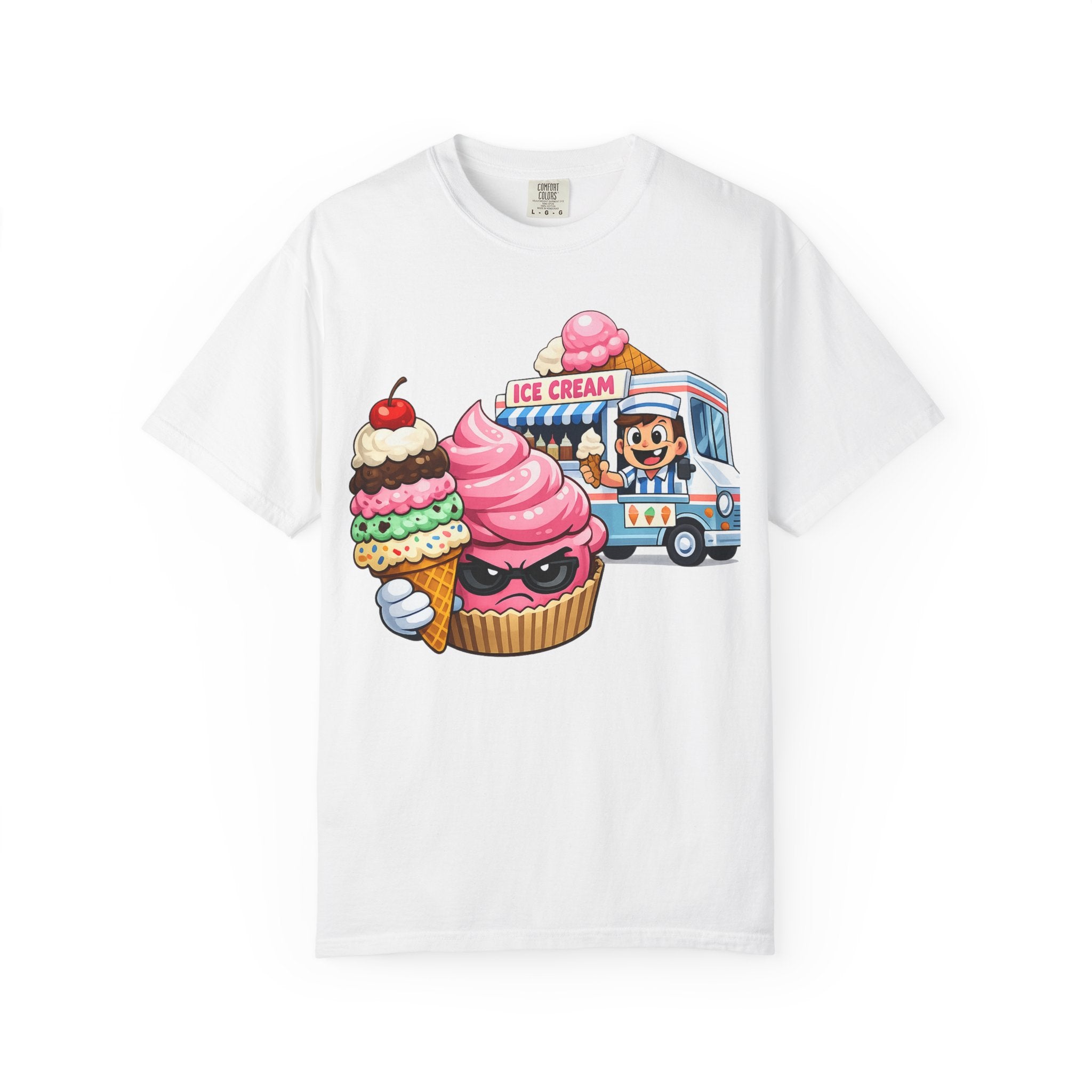 Ice Cream Truck Tee — Cute Cartoon Cupcake & Cone Graphic T-Shirt