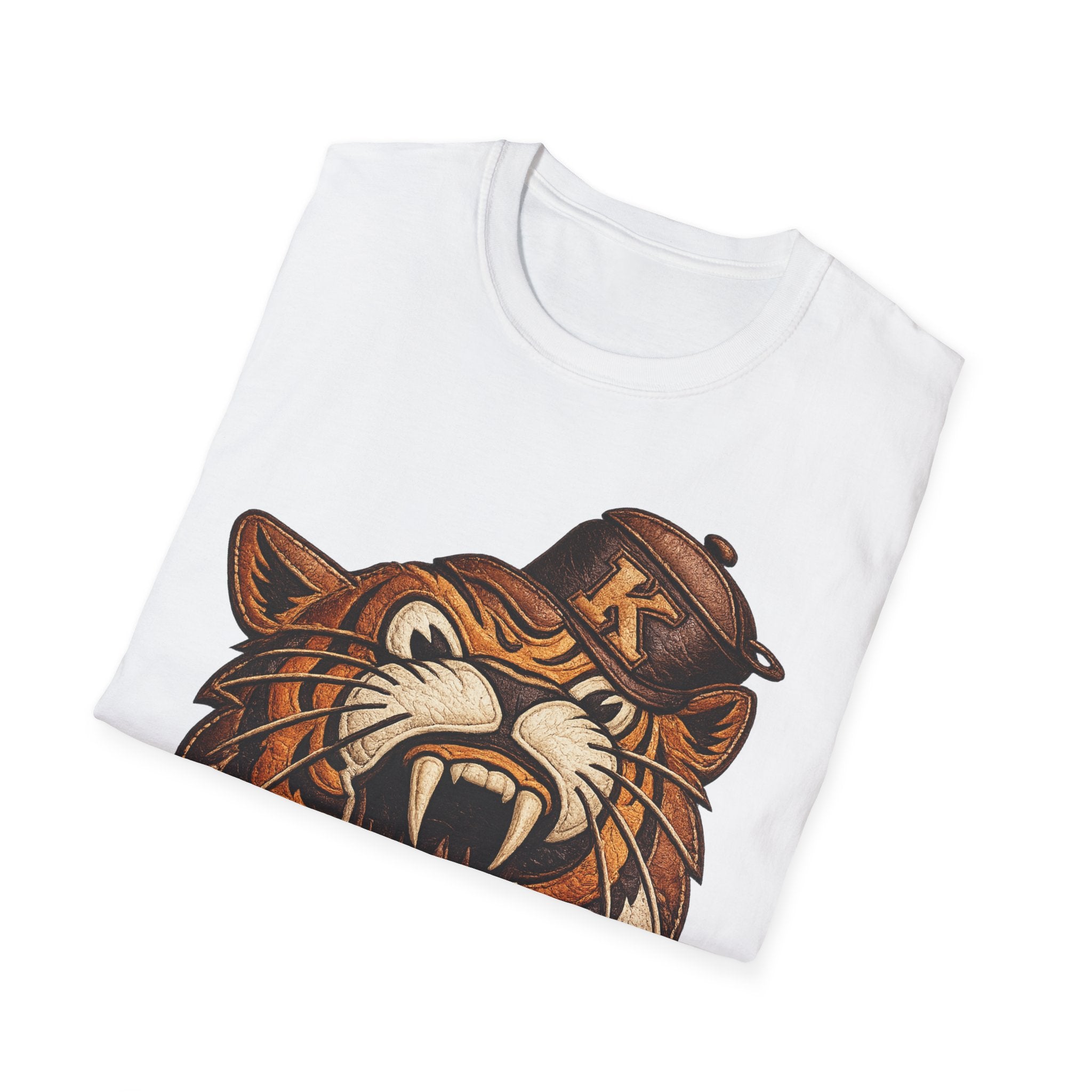 Vintage Roaring Tiger Graphic T-Shirt — Retro K Leather logo Big Cat Design