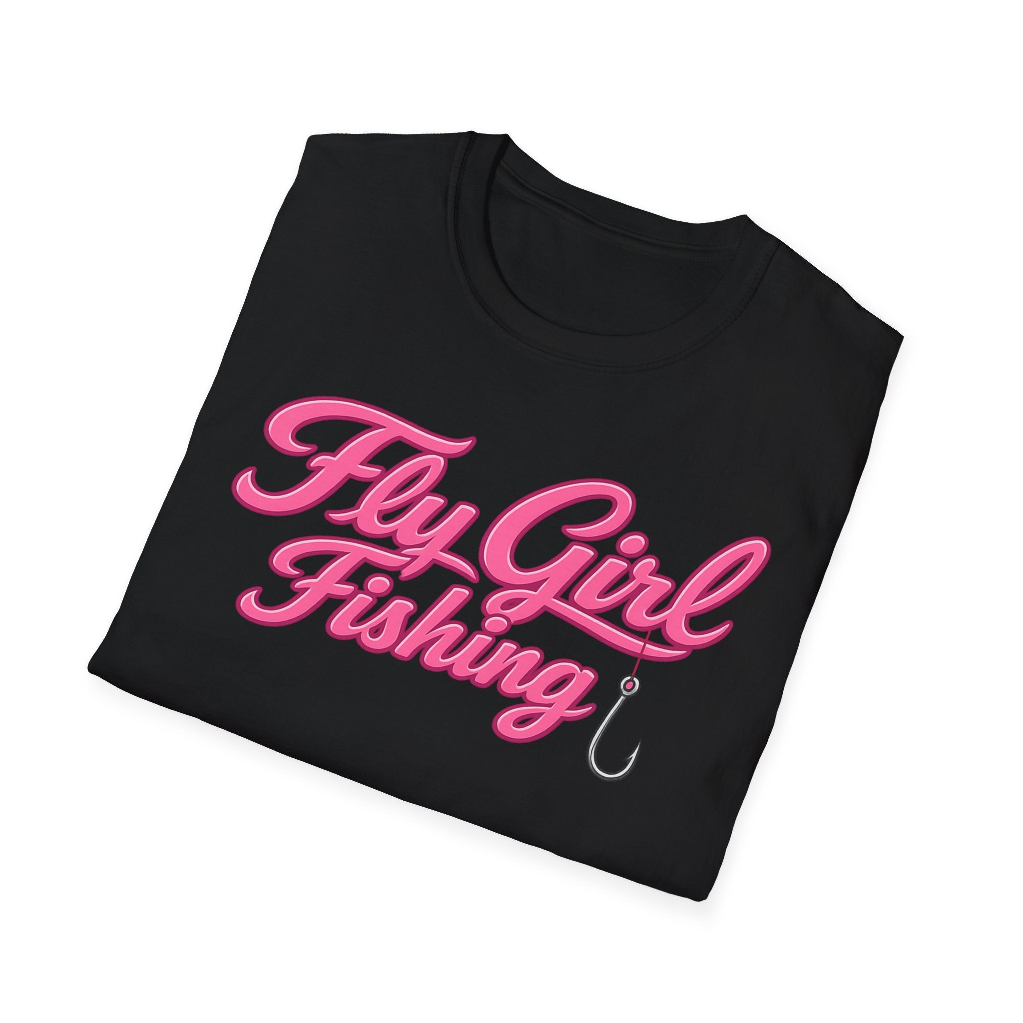 Fly Girl Fishing T-Shirt — Pink Script Women’s Fishing Tee