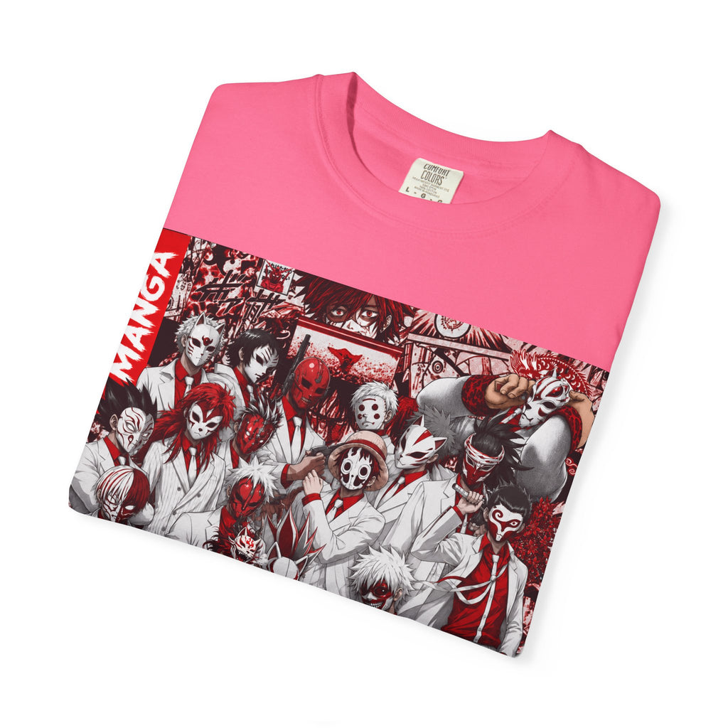 Manga Crew Graphic T-Shirt — Red Noir Anime Group Illustration