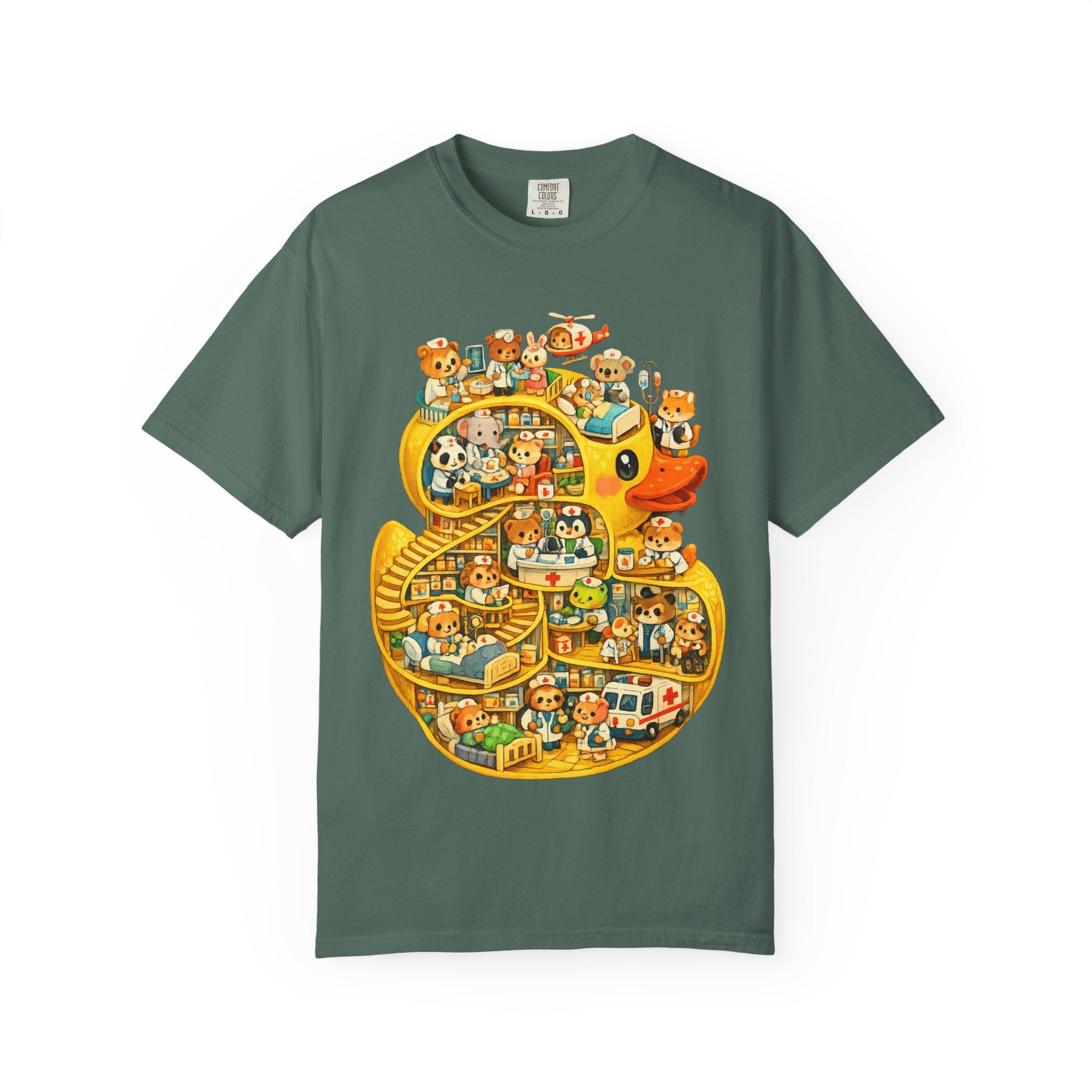 Duck Village Medical T‑Shirt — Whimsical Animal Town Illustration