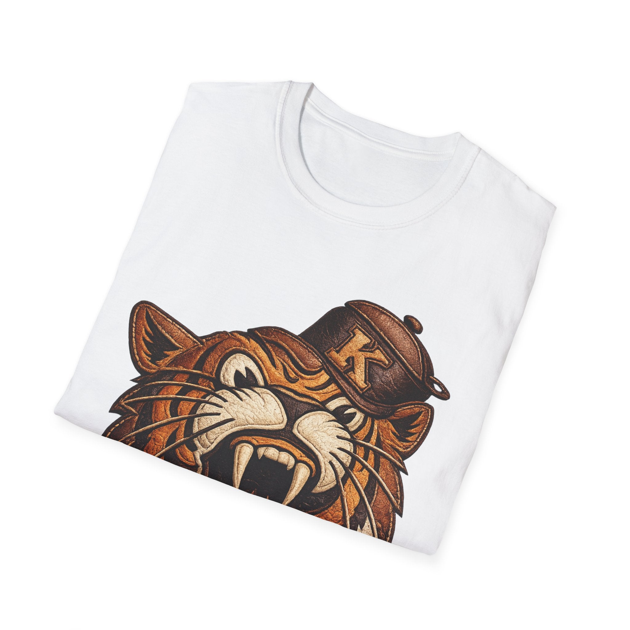Vintage Roaring Tiger Graphic T-Shirt — Retro K Leather logo Big Cat Design