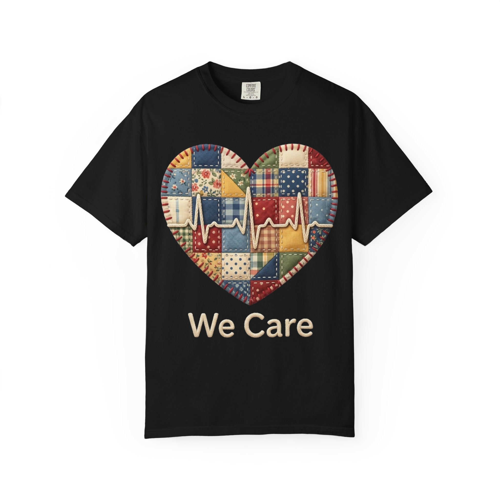 We Care Heart Patchwork T-Shirt — Nurse & Healthcare Appreciation Tee