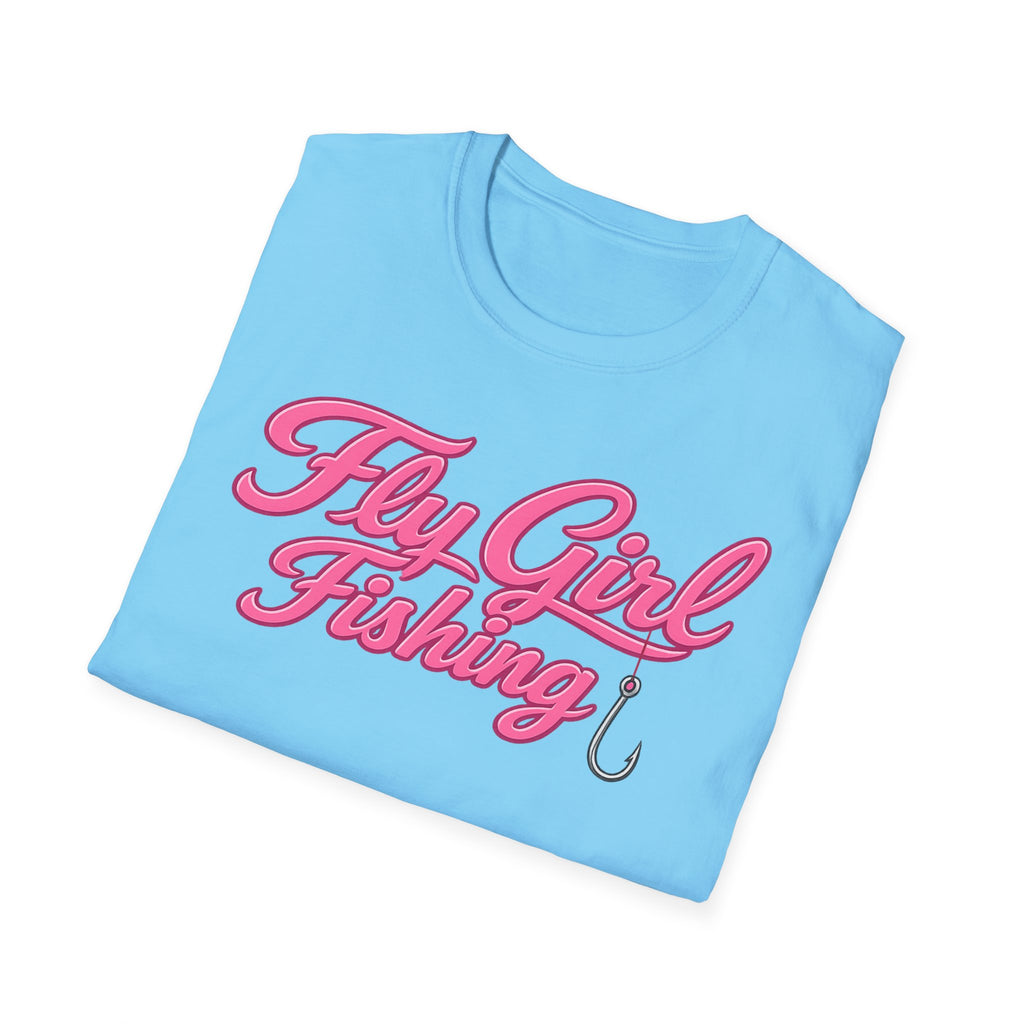 Fly Girl Fishing T-Shirt — Pink Script Women’s Fishing Tee