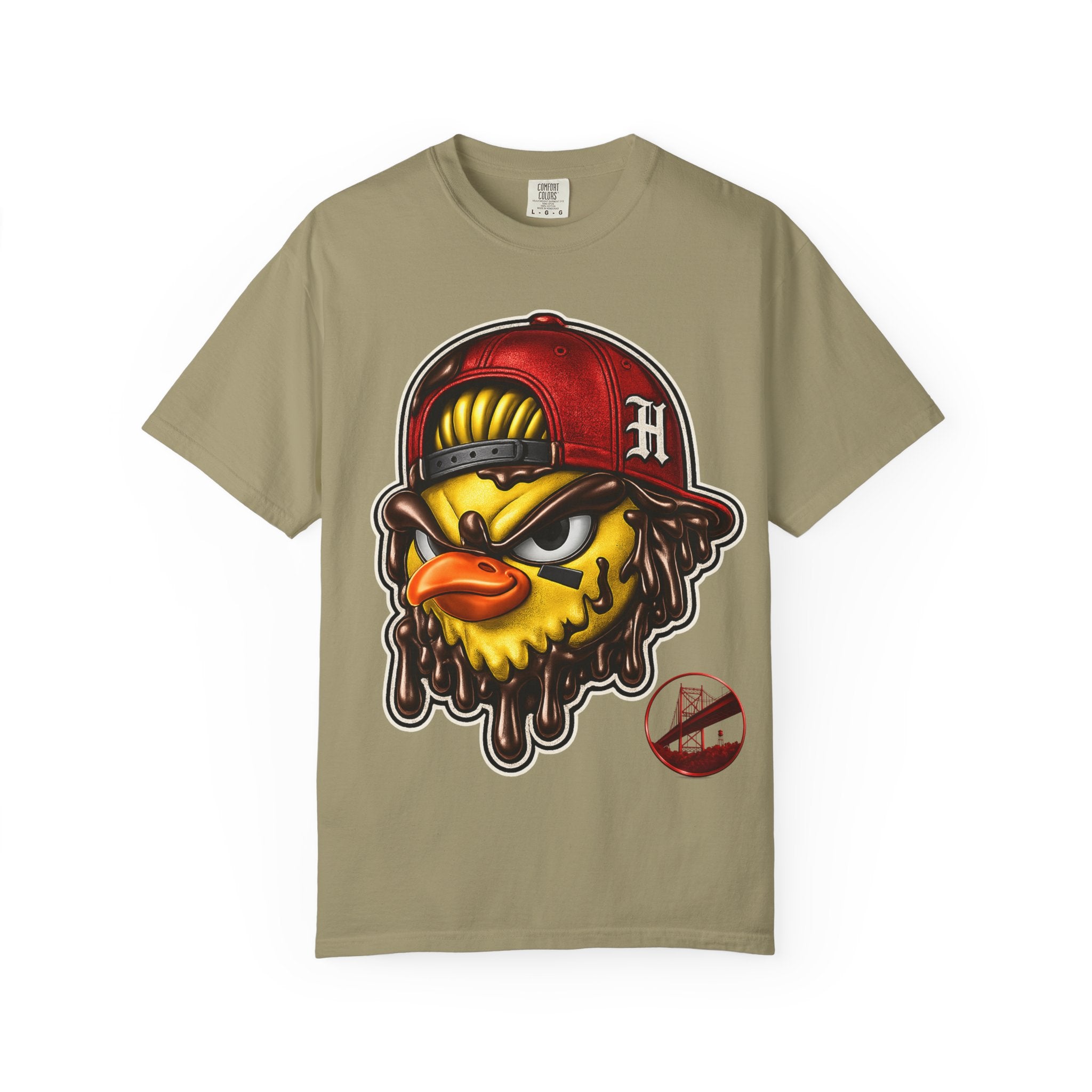 Hen Street Graphic T-Shirt — Streetwear Baseball Cap Mascot Tee