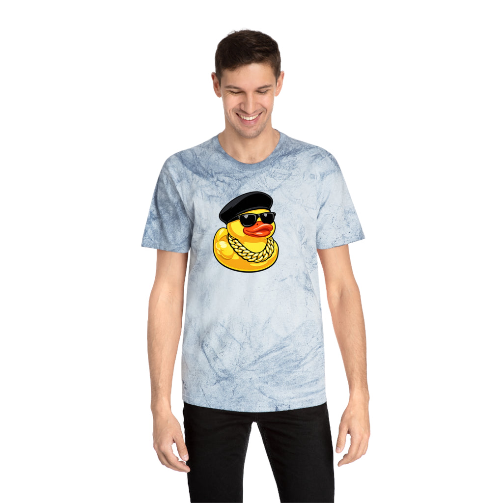 Retro Rubber Duck T-Shirt — Gold Tie-Dye with Cool Duck Graphic