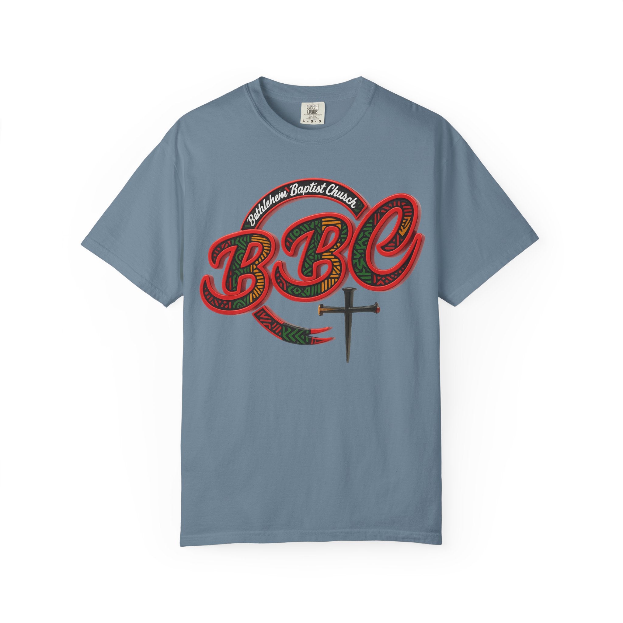 BBC Church T-Shirt – African Art Inspired Gospel Tee with Cross