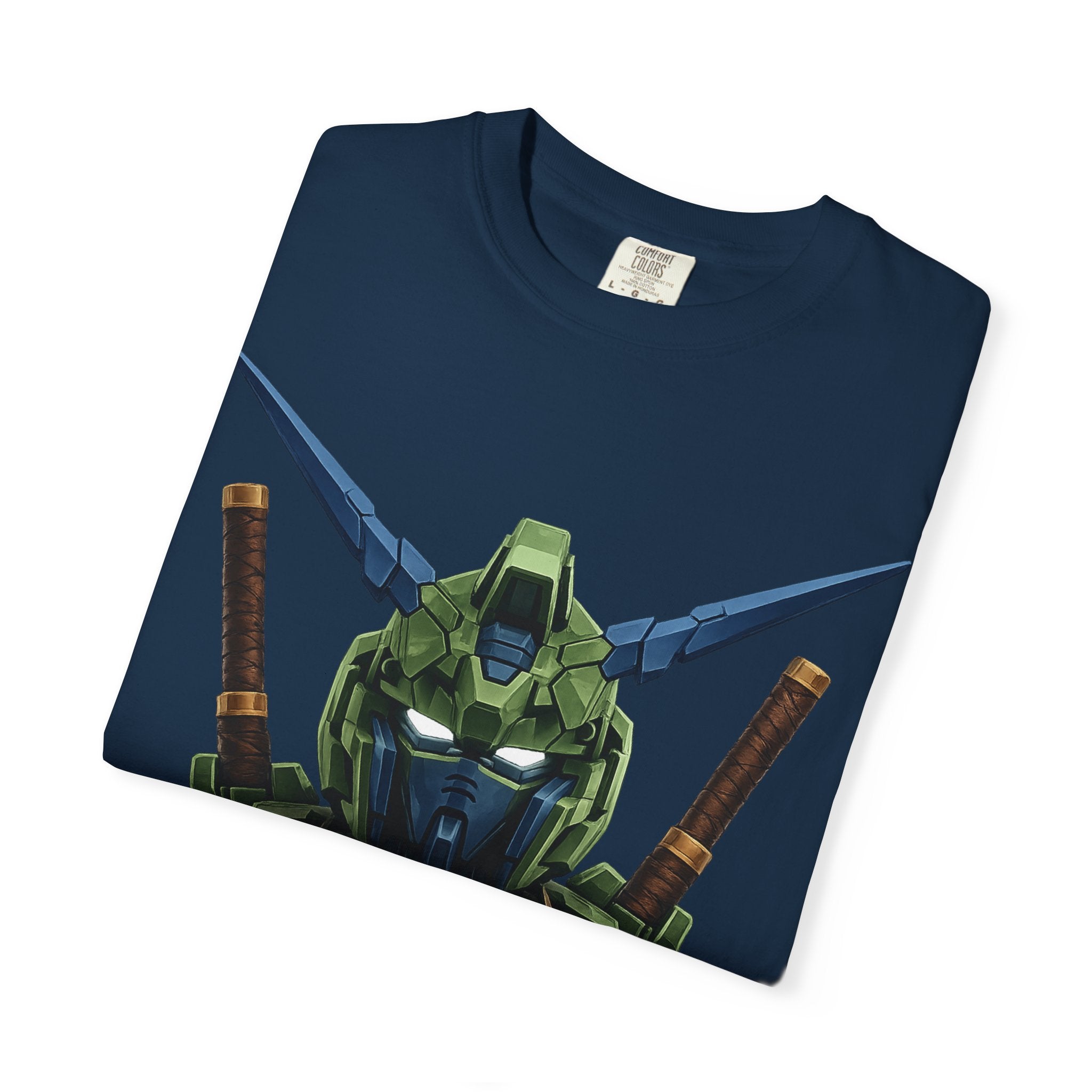 Mecha Helmet T-Shirt — Green Robot Chest Graphic