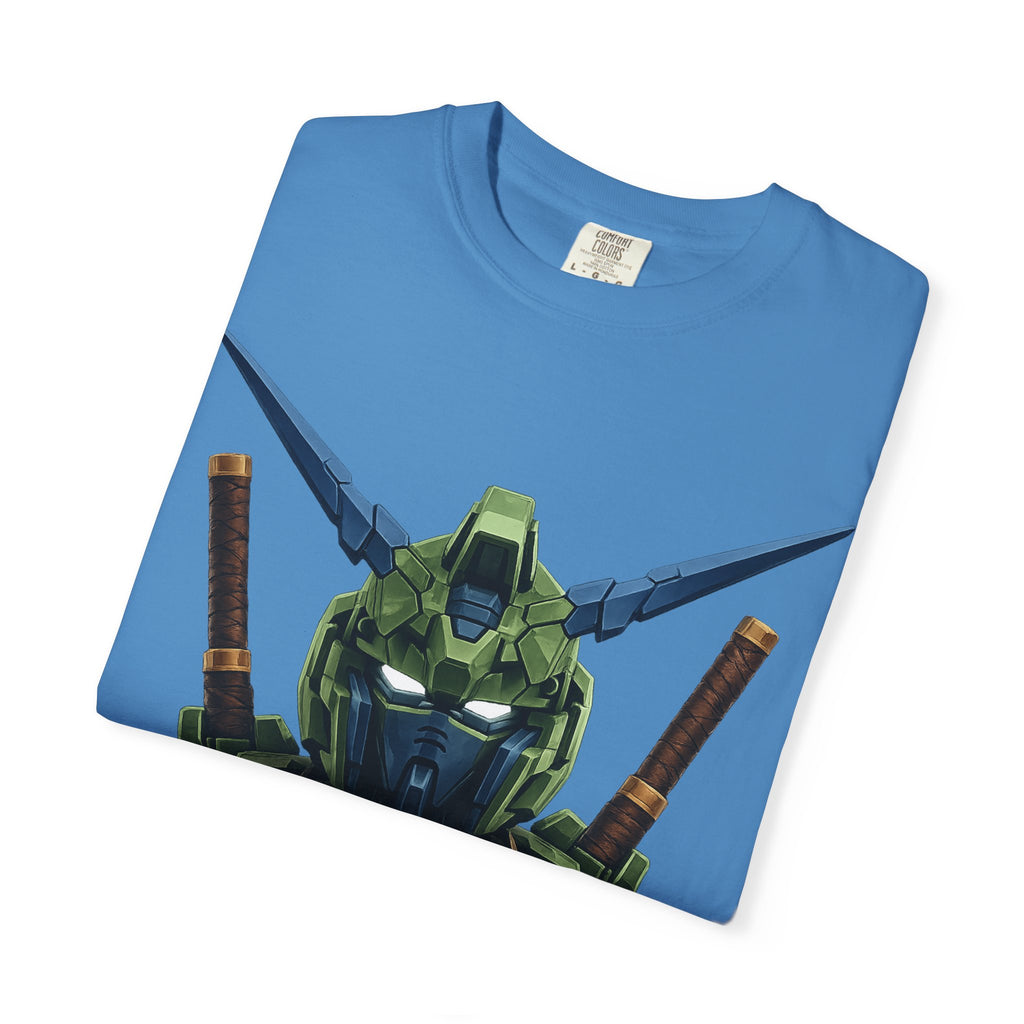 Mecha Helmet T-Shirt — Green Robot Chest Graphic