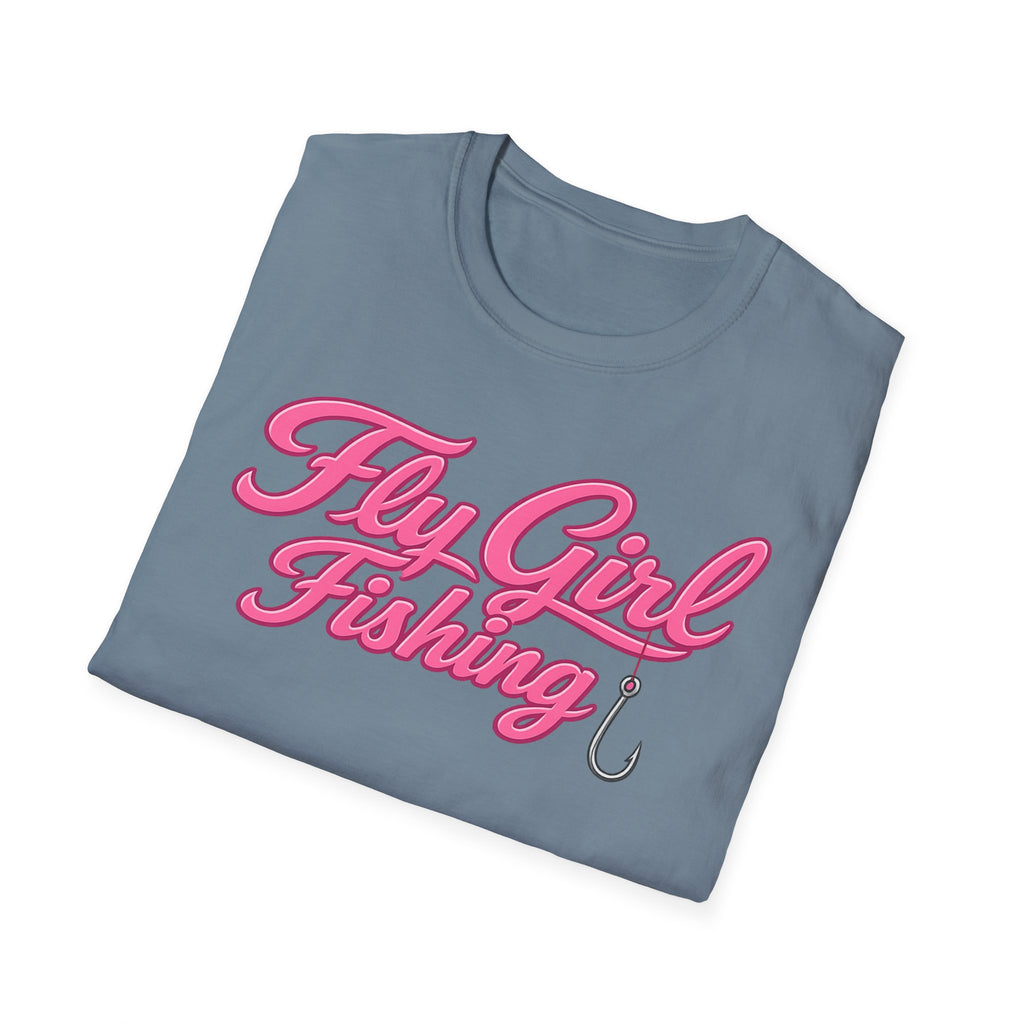 Fly Girl Fishing T-Shirt — Pink Script Women’s Fishing Tee