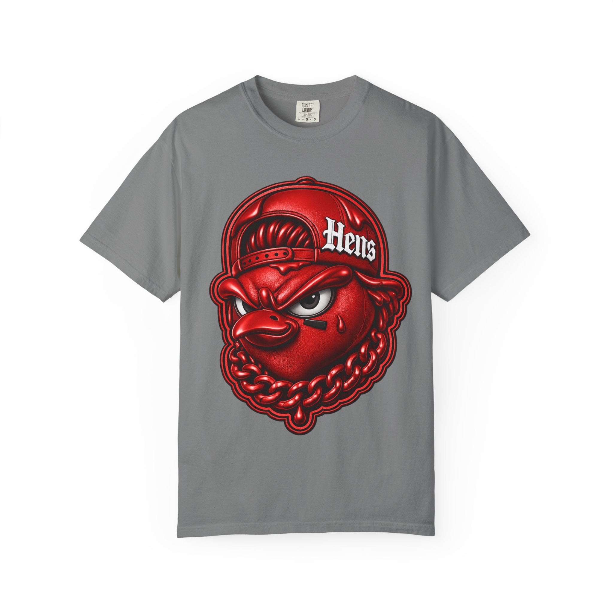 Hens Streetwear Graphic T‑Shirt — Bold Red Mascot Design