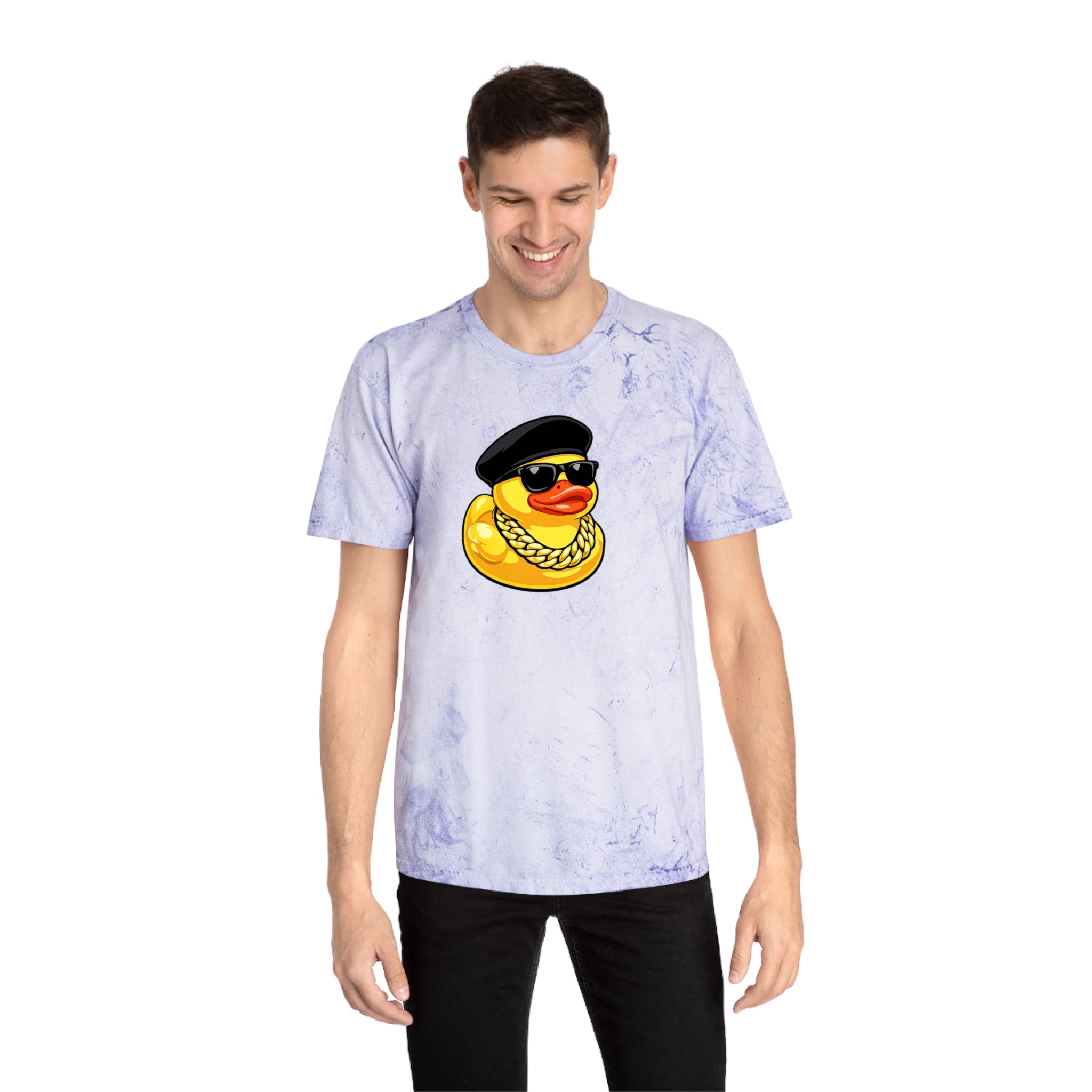Retro Rubber Duck T-Shirt — Gold Tie-Dye with Cool Duck Graphic