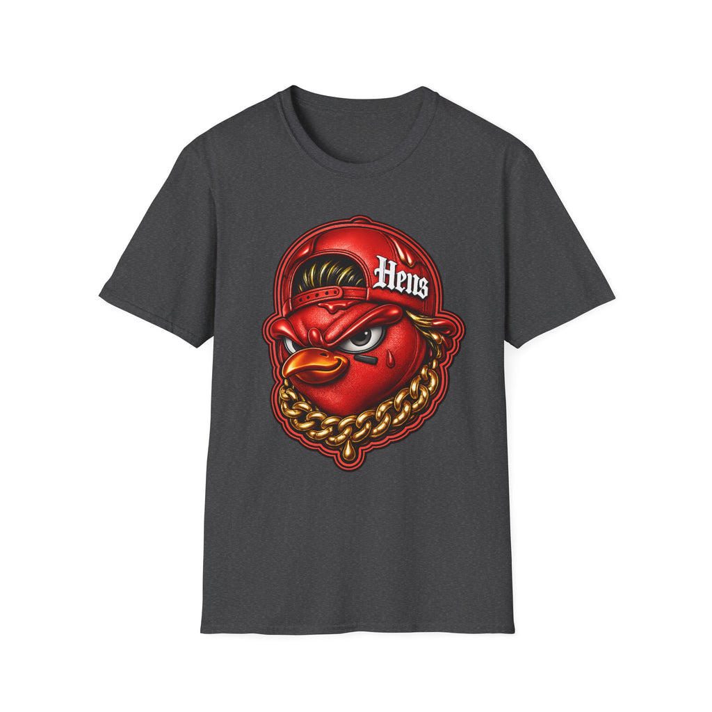 Hen Mascot Graphic T‑Shirt — Red Backwards Cap Design