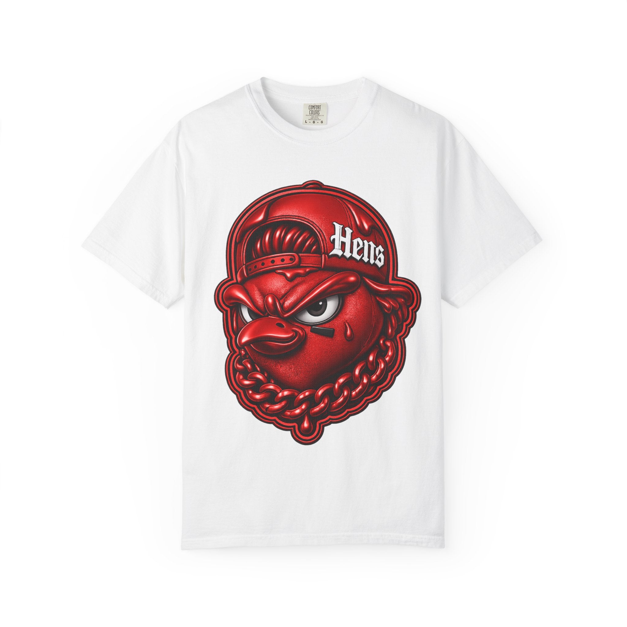 Hens Streetwear Graphic T‑Shirt — Bold Red Mascot Design