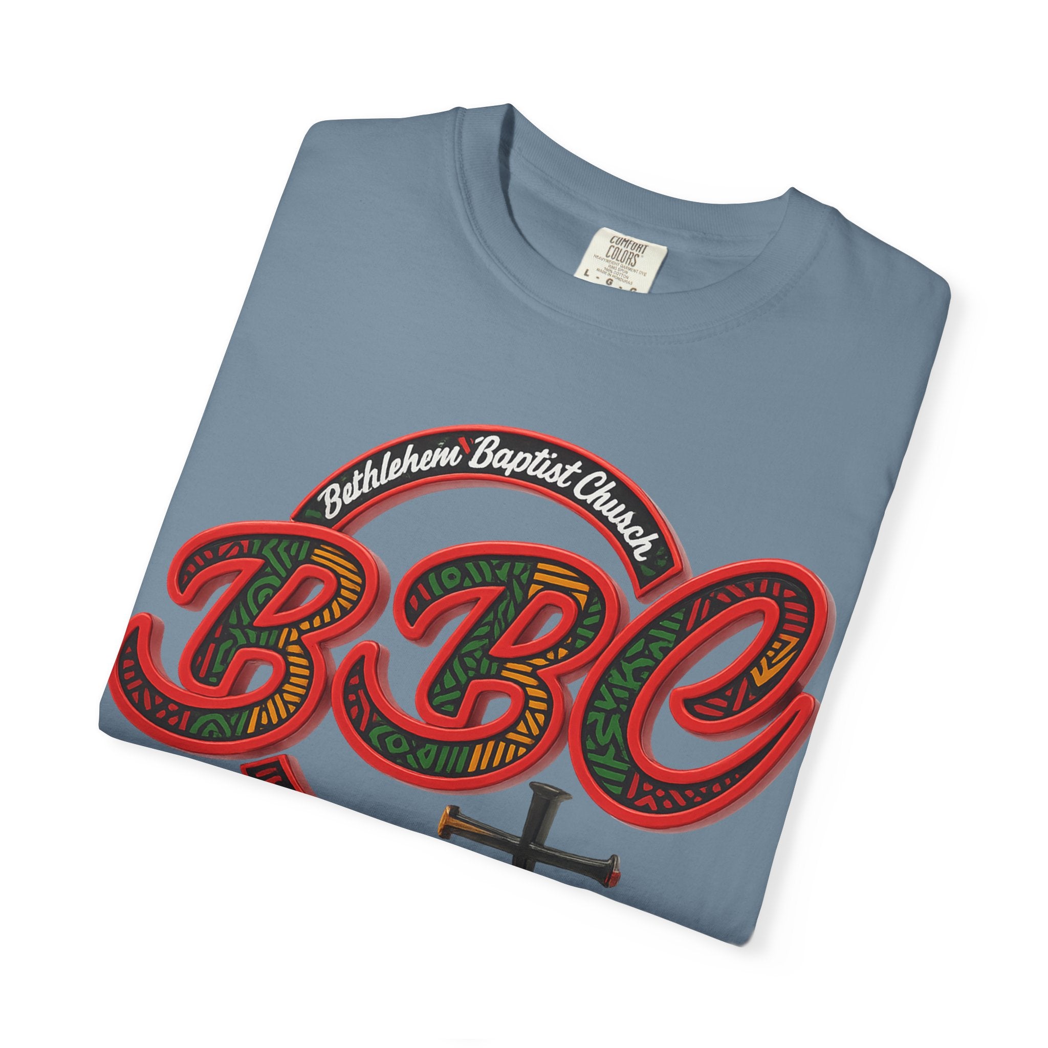 BBC Church T-Shirt – African Art Inspired Gospel Tee with Cross