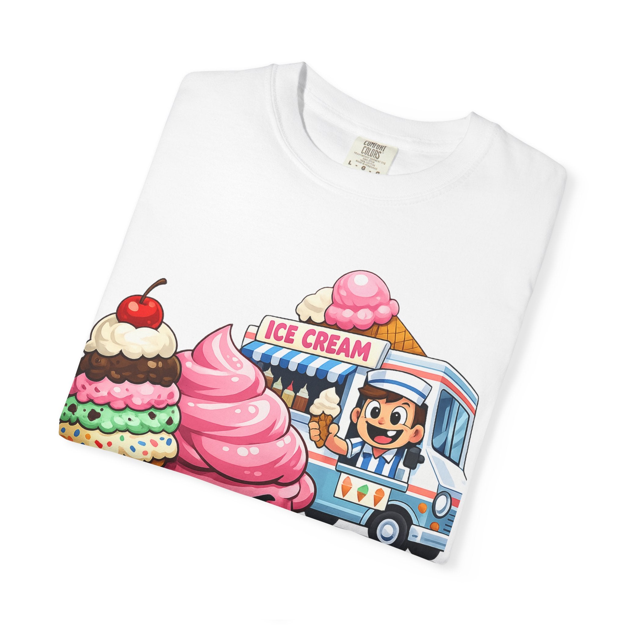 Ice Cream Truck Tee — Cute Cartoon Cupcake & Cone Graphic T-Shirt