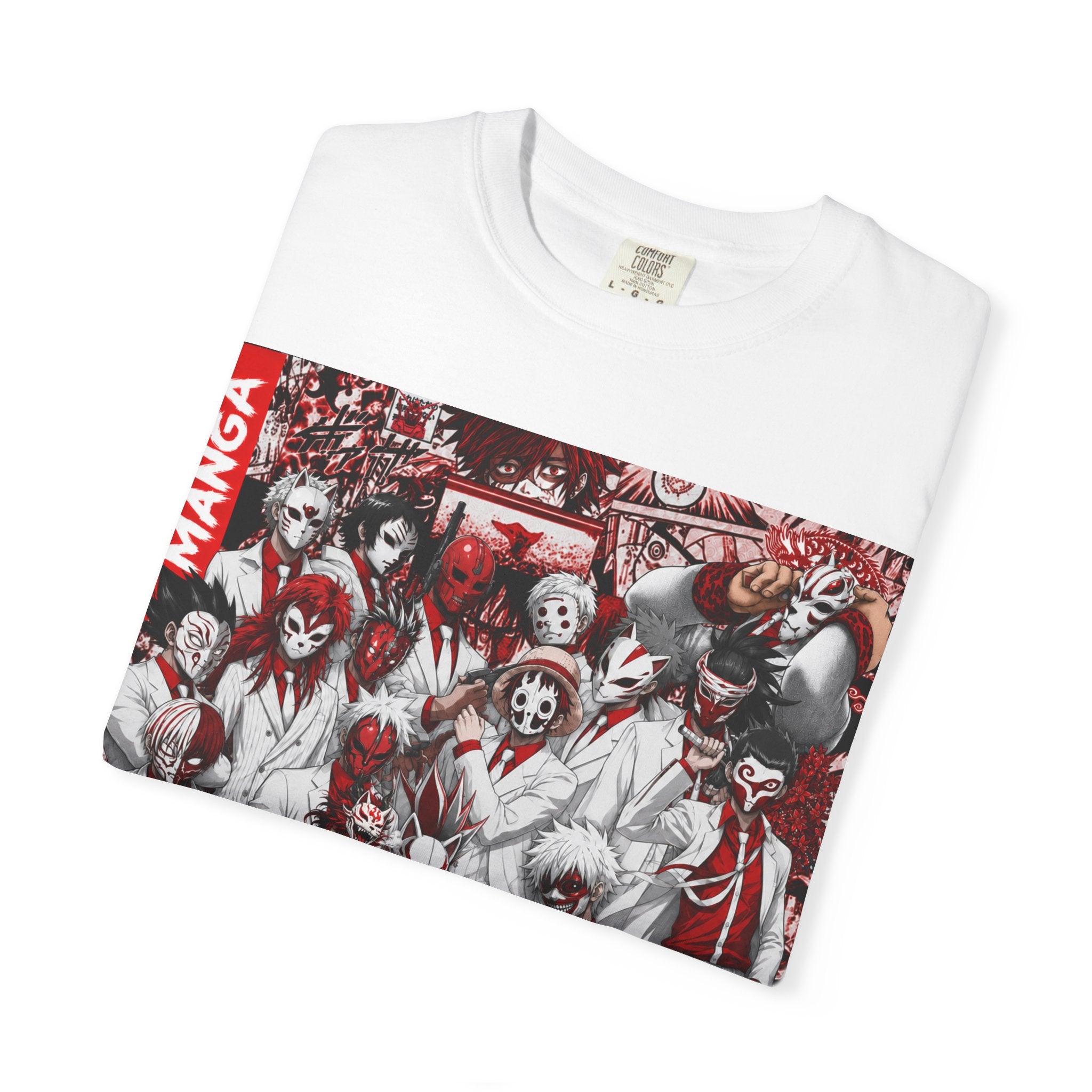 Manga Crew Graphic T-Shirt — Red Noir Anime Group Illustration