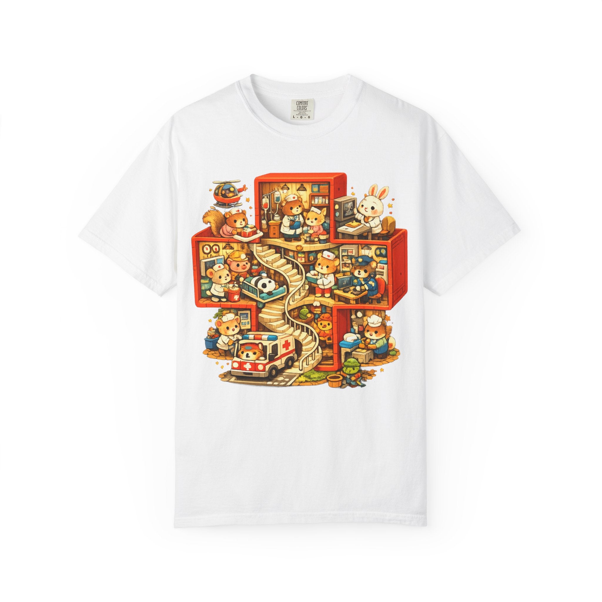 Medical Cross T-Shirt — Cute Vintage Kids’ Small World Illustration